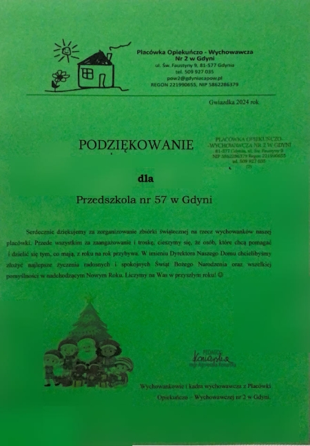 PODZIĘKOWANIE ZA UDZIAŁ W AKCJI ''SERCE NA GWIAZDKĘ''