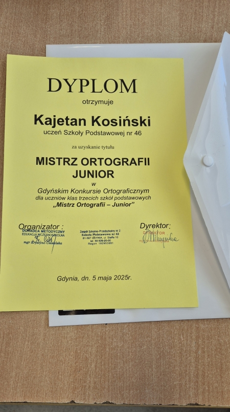 Mistrz w Gdyńskim Konkursie Ortograficznym klas III