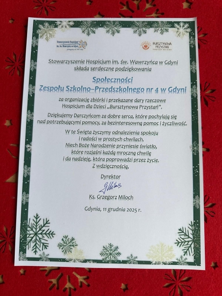 Zbiórka świąteczna dla dzieci z Hospicjum „Bursztynowa Przystań”