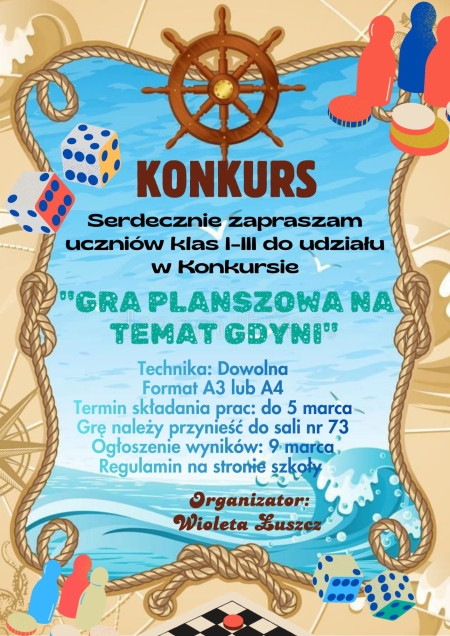 Konkurs dla uczniów klas 1–3:   „Gra planszowa na temat Gdyni”