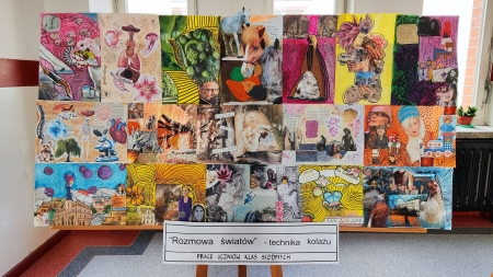 Kolaże uczniów klas VII pt. ''Rozmowa światów''